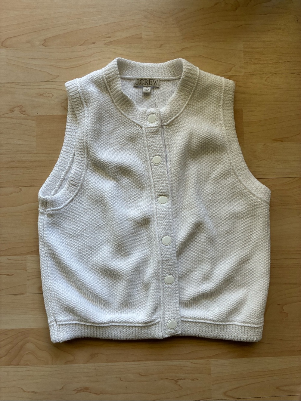 J.CREW White Knit Button Front Sleeveless Sweater Vest Women's Medium